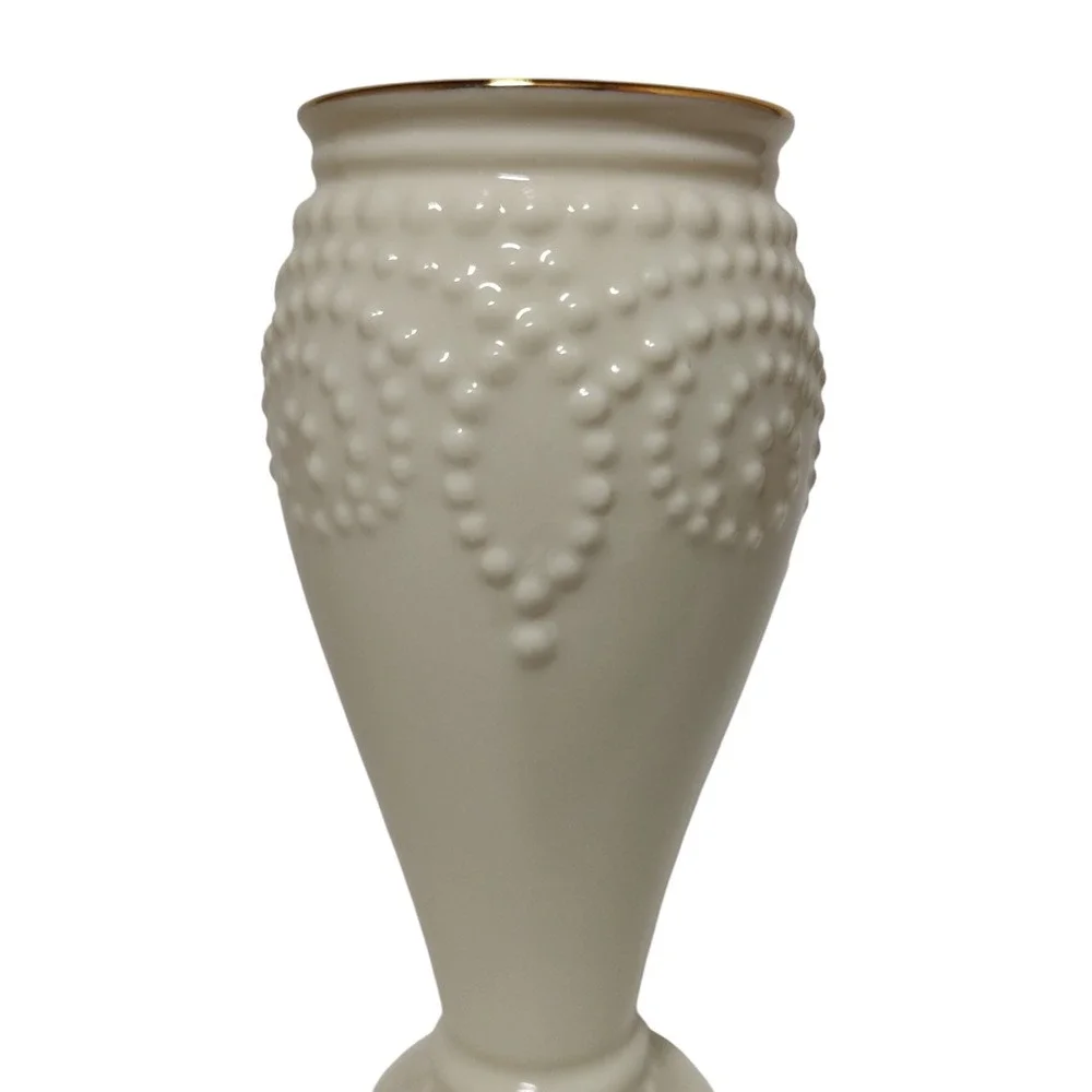 Lenox Bud Vase‎ Raised Dots Ivory with Gold Trim Rim Five Inches Textured